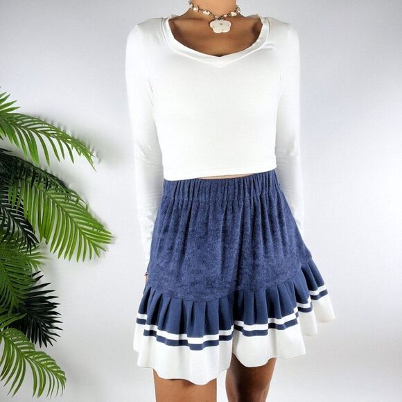 Pol Blue Preppy High Waisted Varsity Terry Cloth Mini Pleated Tennis Skirt / Sma - Picture 4 of 8